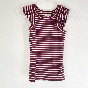 Free Assembly Tank Top XS Stripe Chocolate Brown Baby Blue Ruffle Flutter Sleeve